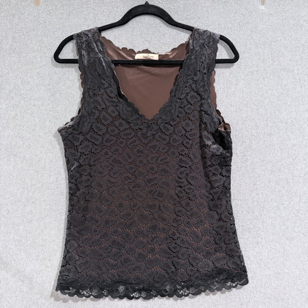 Romantic Womens Floral Lace V-Neck Sleeveless Lined Tank Top Black Med Y2K 90s